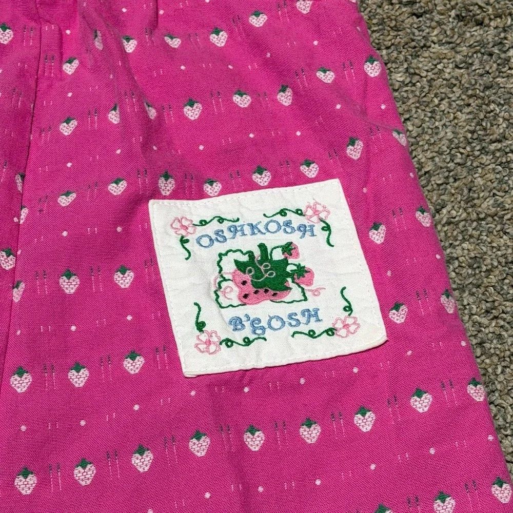 Vintage OshKosh B'Gosh Pink Strawberry Overalls Girls Size 5 USA Made Rare